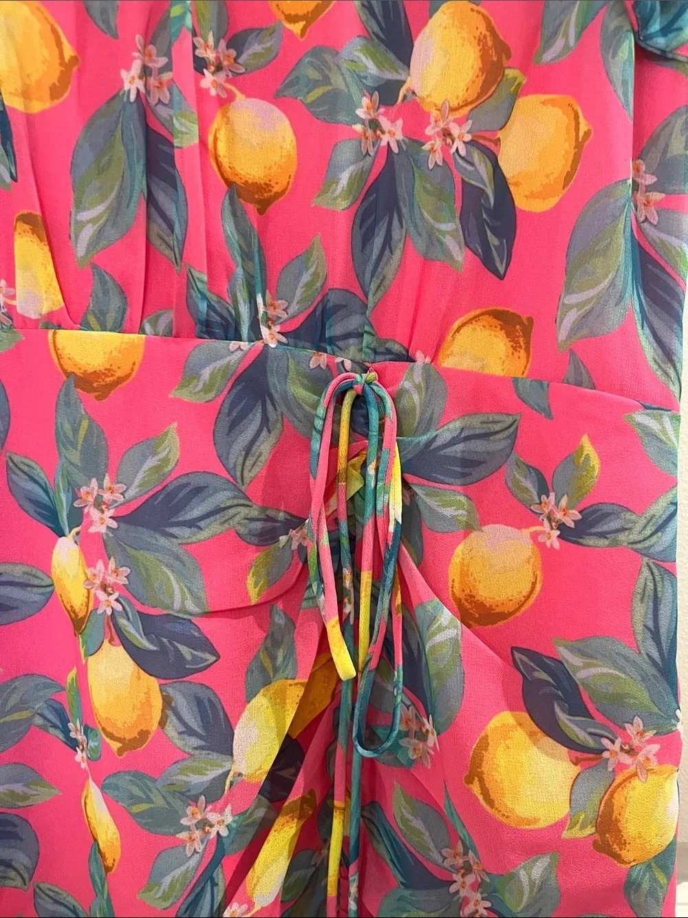 Sam Edelman Tropical Lemon Print High Neck Chiffon Shift Dress Size 12 Pink NWT